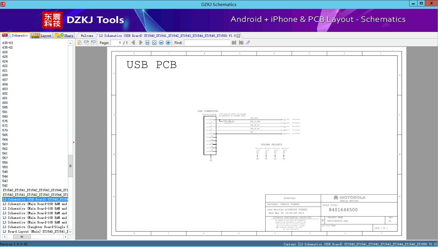 L3 Schematics (USB Board) XT1540_XT1541_XT1542_XT1543_XT1544_XT1548_XT1550 V1.0